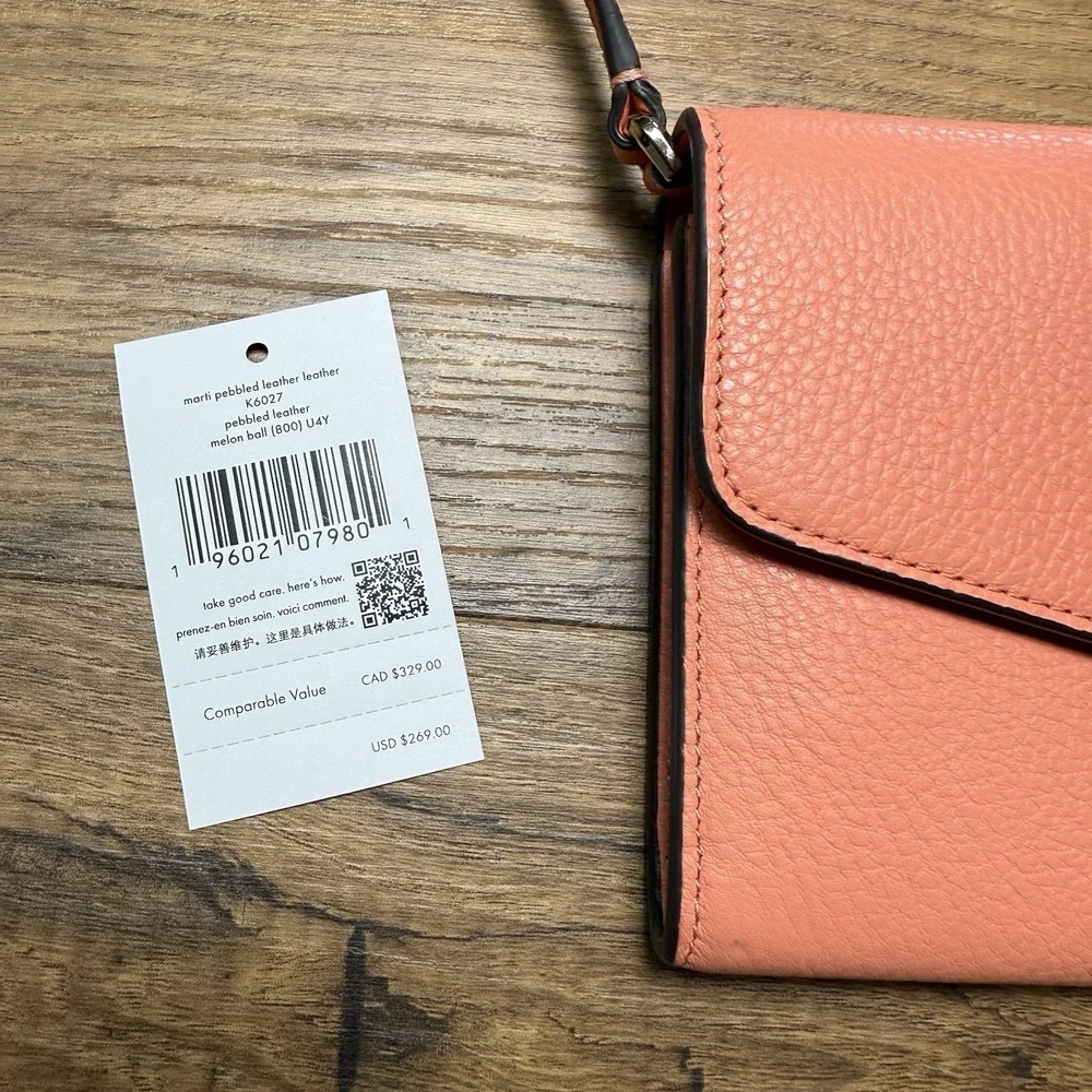 NWT $249 Kate Spade Marti Leather Flap Wallet Crossbody K6027 Peach‎ Orange